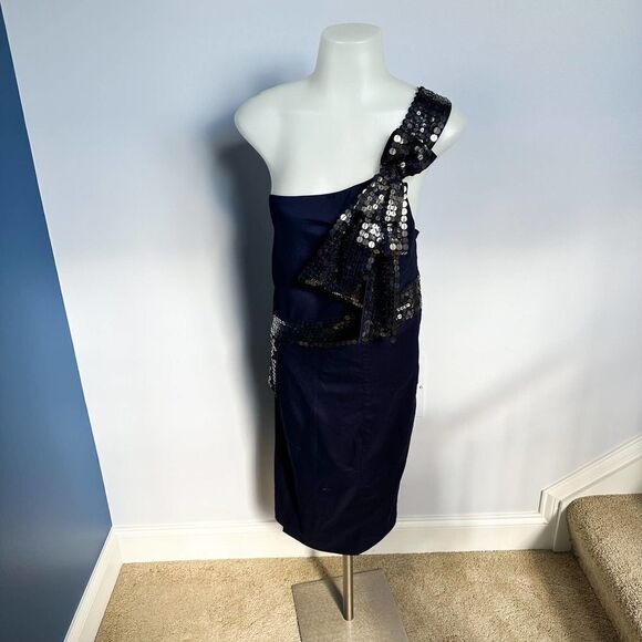 Susana Monaco Blue Flower Print 100% Silk Baby Doll Empire Dress Size 8 - Picture 4 of 12